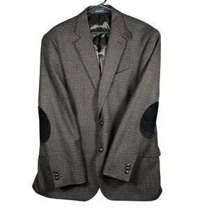 Stafford Signature Men Blazer Jacket Gray‎ Houndstooth Elbow Patches Plaid 44 XL